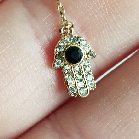 Evil eye hamsa hand Y necklace gold tone fine chain adjustable dainty - Picture 9 of 15